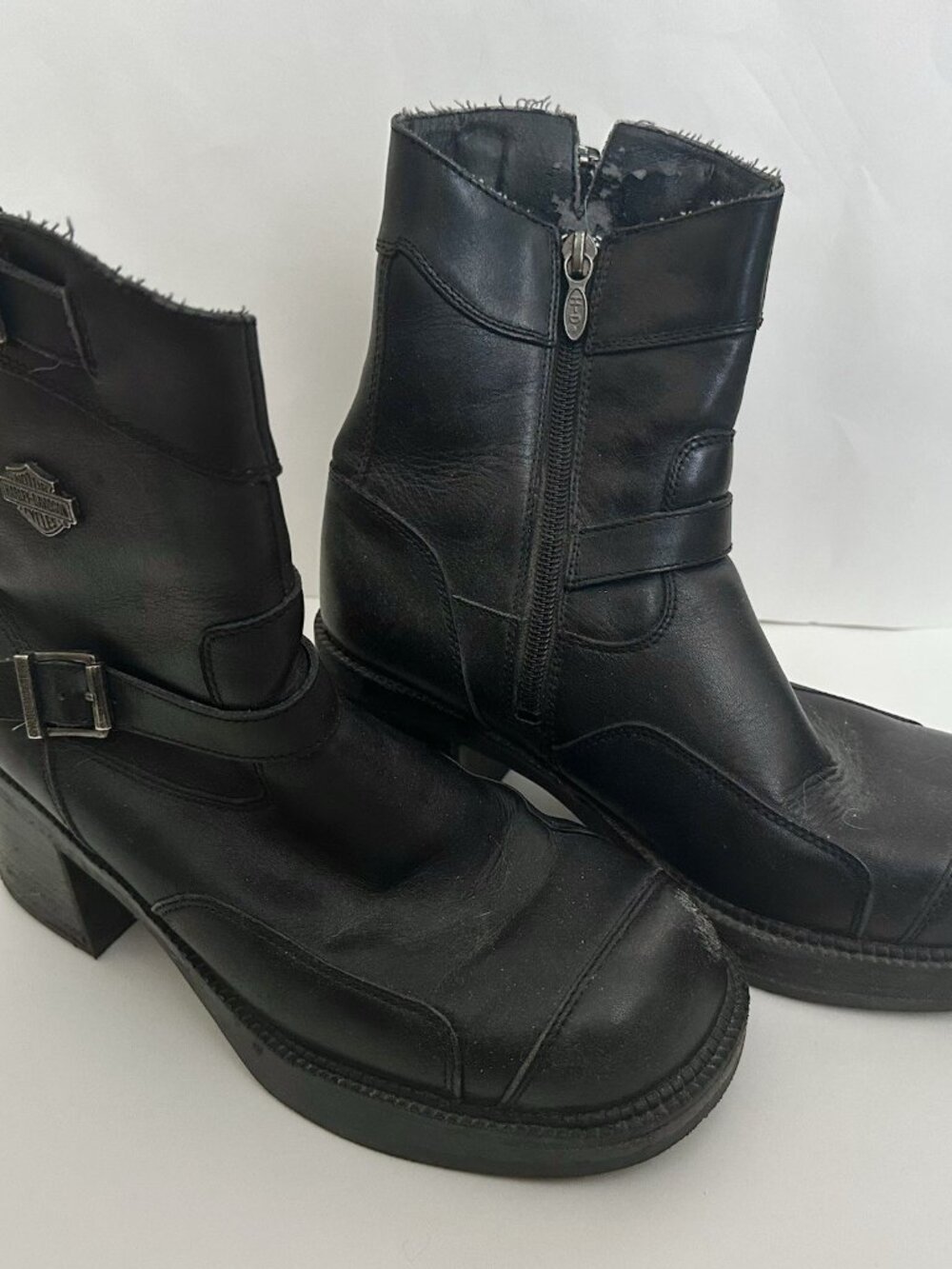 USED Harley Davidson Double Buckle Side Zip Black Boots 85303 Women's Size 8